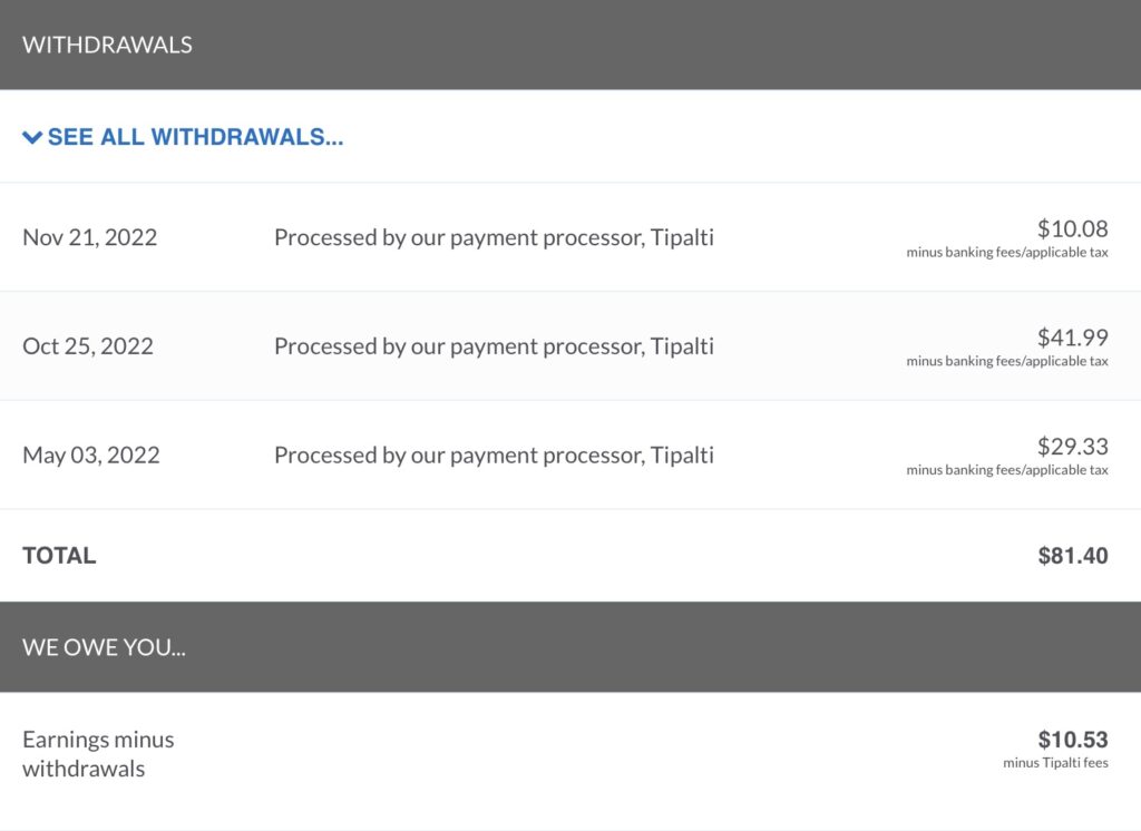 DistroKid review sample of payouts.